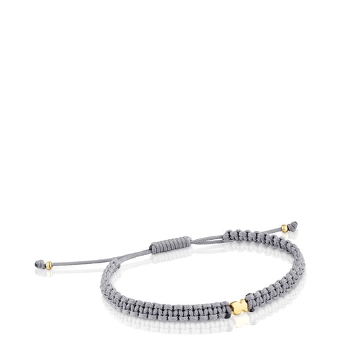 Pulsera oso con baño de oro 18 kt sobre plata y nylon gris TOUS Motivos