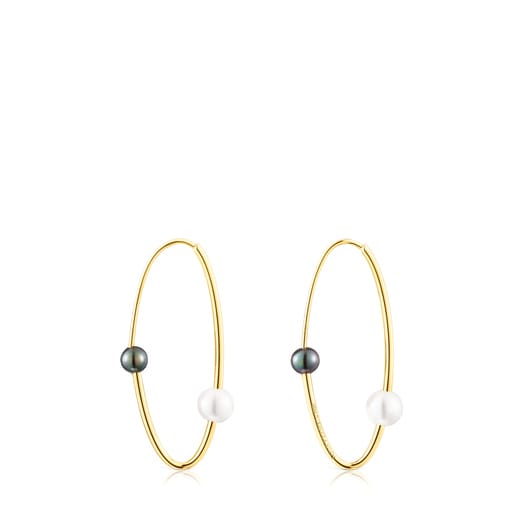 Silver vermeil Elipse Hoop earrings with cultured pearls