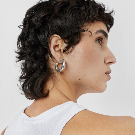 Silver hoop Earrings Tabit | TOUS