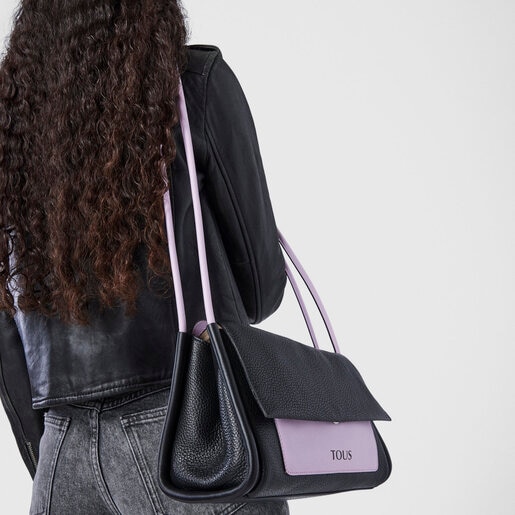 Кожаная сумка-кроссбоди TOUS Empire в черном и сиреневом цветах среднего размера