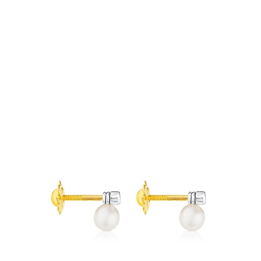 White gold Basics Earrings with diamonds and cultured pearls