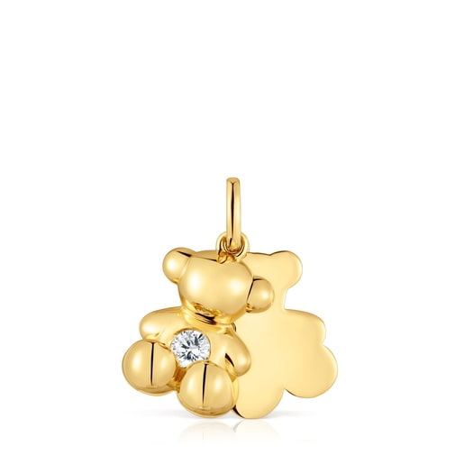 Dije doble oso con baño de oro 18 kt sobre plata y diamante creado en laboratorio Bold Bear