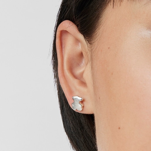 Silver Bold Motif bear Earrings