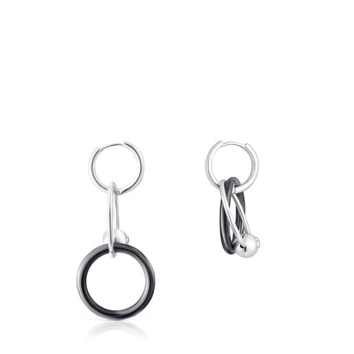 Silver and dark silver Plump Double hoop earrings | TOUS