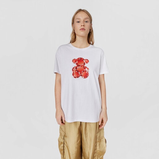 Biało-czerwony T-shirt Bear Gemstones