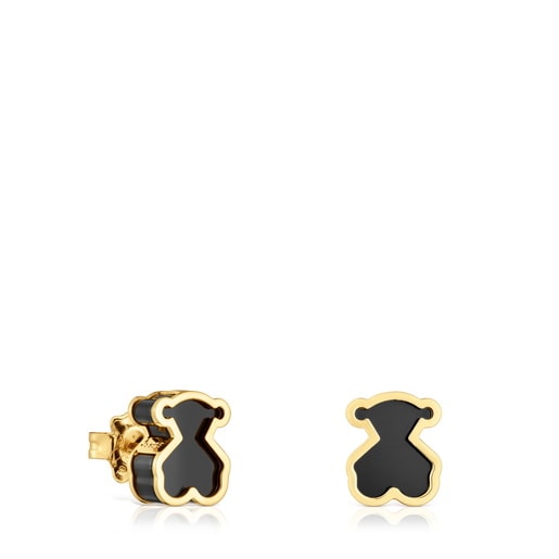 Aretes con baño de oro 18 kt sobre plata y metacrilato negro Galaxy