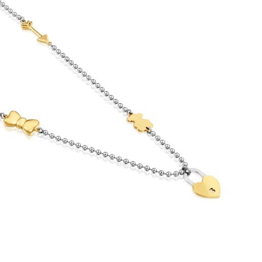 Long two-tone steel Necklace with charms TOUS Charming