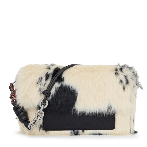 Velká černobílá Crossbody kabelka TOUS Empire Fur