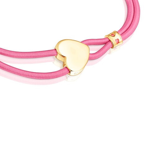 Pulsera elástica fucsia con corazón con baño de oro 18 kt sobre plata Sweet Dolls