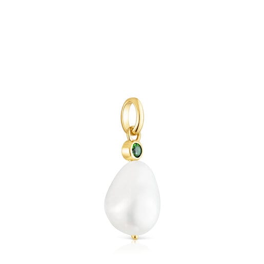Silver vermeil Virtual Garden Pendant with cultured pearl and chrome diopside