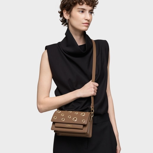 Small earth-colored Audree Crossbody bag Eyelets