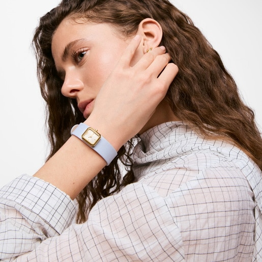 Analog Watch with blue leather and gold-colored steel bracelet TOUS KARAT EMERALD MINI