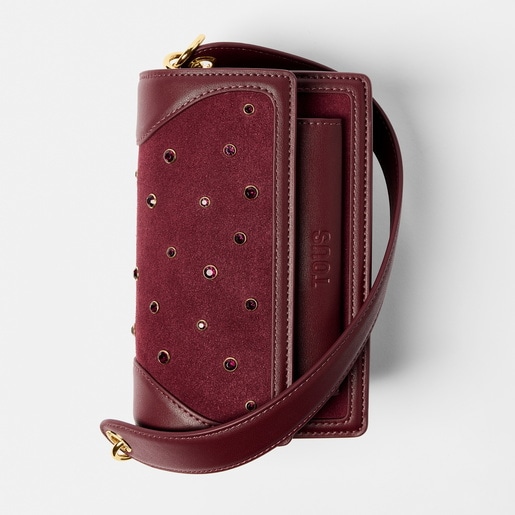Small burgundy-colored Crossbody bag TOUS Audree Strass