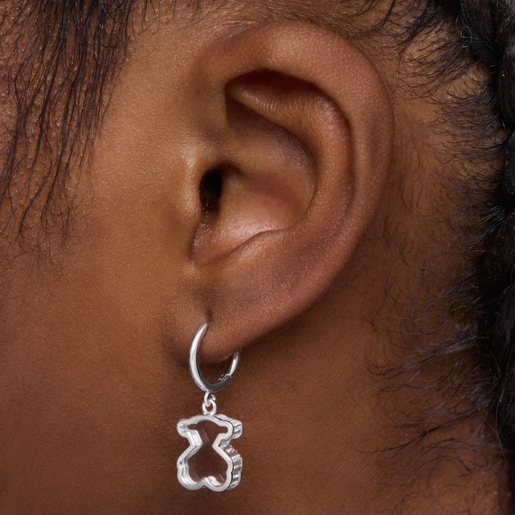 シルバーとホワイト・アクリルガラスを組み合わせたフープピアス Galaxy