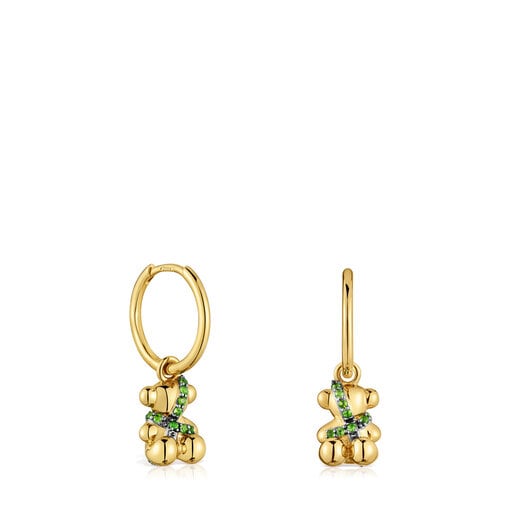 Short 18kt gold-plated silver bear Hoop earrings with chrome diopside Lligat