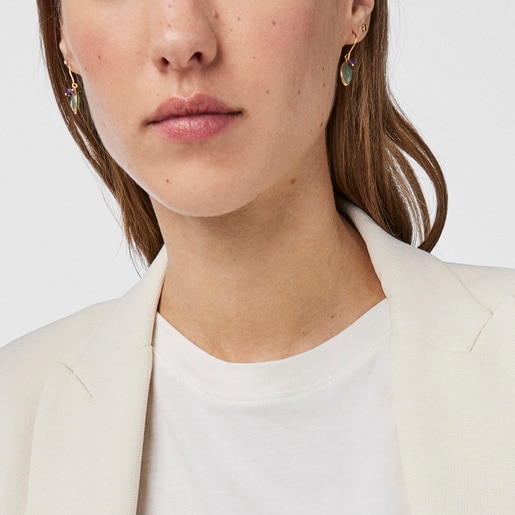 Aretes TOUS Good Vibes con baño de oro 18 kt sobre plata, aventurina y amatista