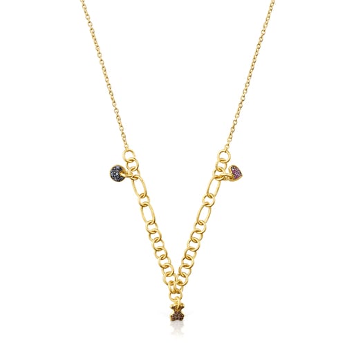 Collana con placcatura in oro 18 kt su argento, zaffiri e quarzo Luah