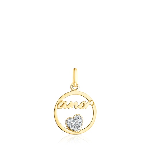 Gold Crossword Love Pendant with diamonds