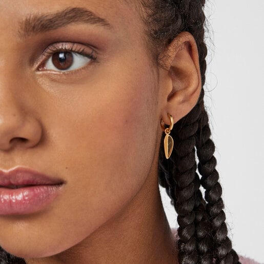Aretes Fragile Nature hoja con baño de oro 18 kt sobre plata