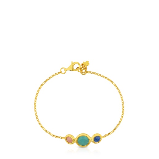 Vermeil Silver Alecia Bracelet with Amazonite, Rose Opal and Quartz with Dumortierite