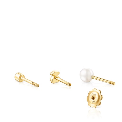 Pack of gold TOUS Pearl ear Piercings with diamond and pearl
