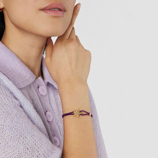 ゴールドコーティング シルバーのスターが付いたライラックカラーの伸縮性ブレスレット Sweet Dolls