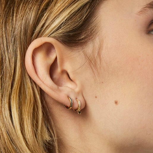 Gold TOUS Basics Hoop earring with pink sapphires and diamonds | TOUS
