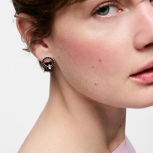 Pendientes círculo de plata y espinela negra Straight