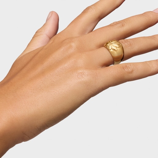 18kt gold plating over silver signet Ring with motif Yagrumo