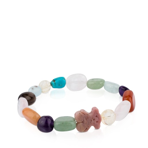 Pulsera de plata con gemas y oso de rodonita TOUS Color