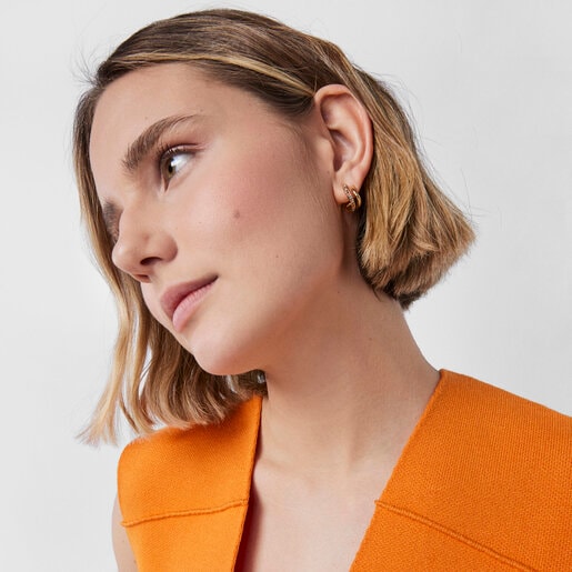 עגילי חישוק כפולים מורמייל צהוב ויברנט קולורס בשילוב אבני חן