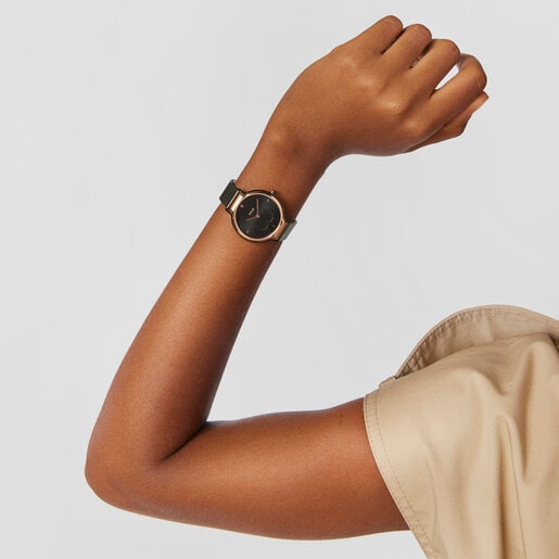 Reloj analógico Real Bear bicolor de acero IP rosado/IP negro con correa Mesh