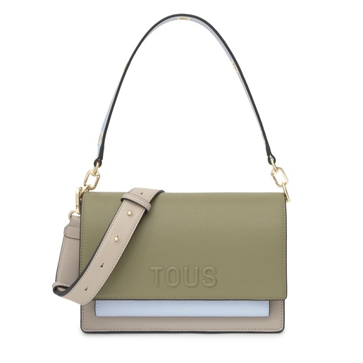 Bandolera mediana topo y verde Audree Saffiano