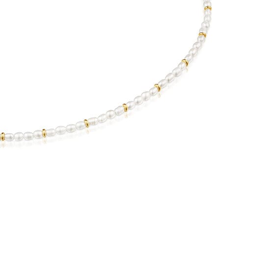Obojkový náhrdelník Gloss ze stříbra pozlaceného 18karátovým zlatem s uměle vypěstovanými perlami
