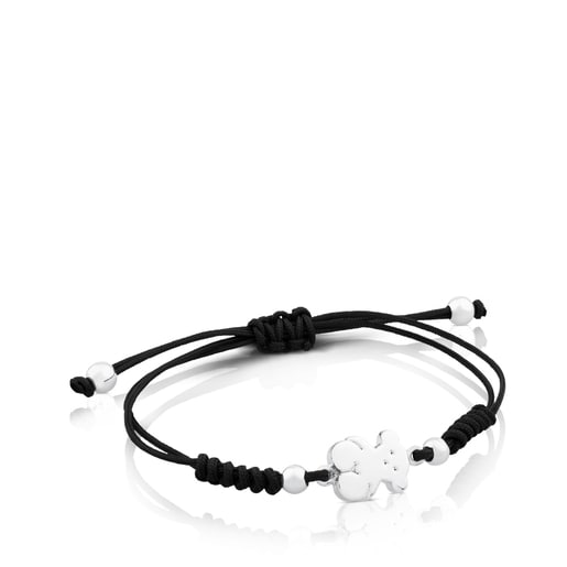 Pulsera Sweet Dolls oso de plata y cordón negro