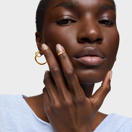 טבעת Claws‏ Icon Color LGG מכסף בציפוי זהב 18 קראט עם אבני חן מעבדה