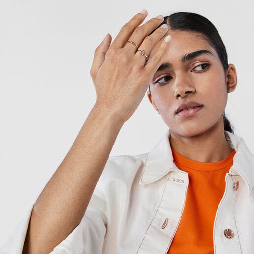 Золотое кольцо с диском Straight Color с драгоценными камнями