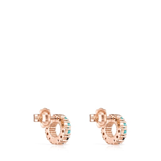 Aretes pequeños Straight disco con baño de oro rosa 18 kt sobre plata con Gemas