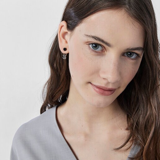 ピアス Jolieくま　オニキス / シルバー / パーツ取り外し可・2WAY仕様