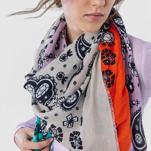 Pañuelo bandana grande malva y verde TOUS Gems