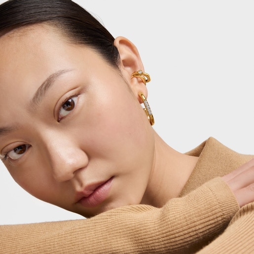 35 mm Hoop earrings with 18kt gold plating over silver and laboratory-grown diamonds Line LGD