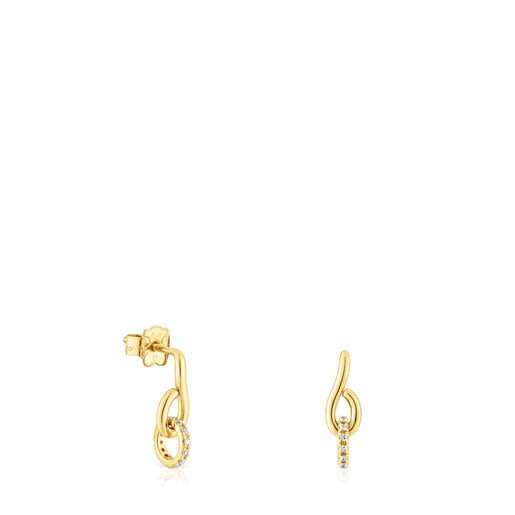 Gold Bent Ring earrings with diamonds