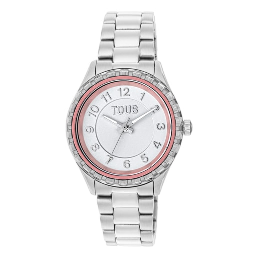 Montre analogique avec bracelet en acier et lunette intérieure en aluminium rose Mini T-Bear