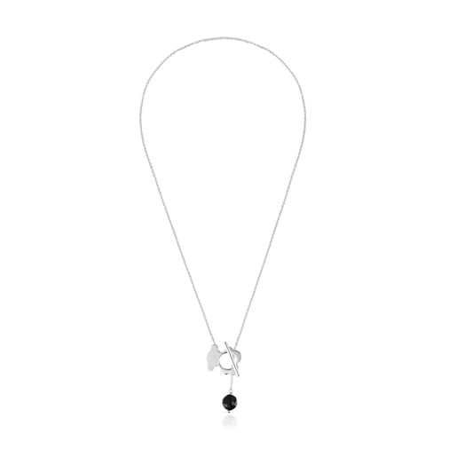 Collana con orsetto in argento e onice corta I-Bear