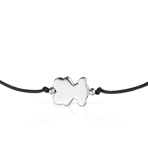 Pulseira em prata e nylon preto com motivo de urso Sweet Dolls