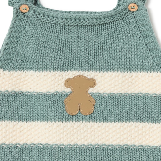 Knitted baby romper in Tricot stripy green