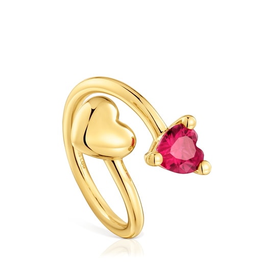 Anillo abierto con baño de oro 18 kt sobre plata y rubí creado en laboratorio Garden Of Love LGG