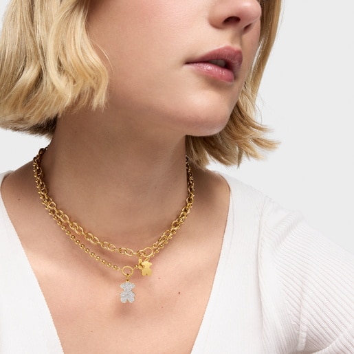 Dije oso con baño de oro 18 kt sobre plata y diamantes Sweet Dolls