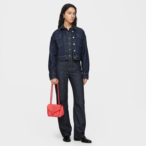 תיק צד TOUS Bold Bear קטן מעור בצבע אלמוג