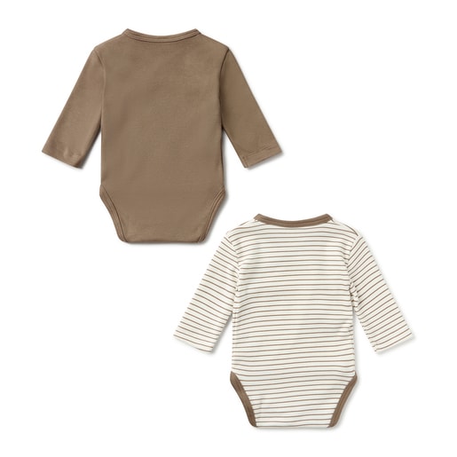 Pack of wrap-over bodysuits in Classic beige